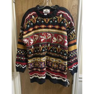 Vintage Tiara Chunky Knit Sweater Abstract Art Floral 90s Crewneck Size M Heavy